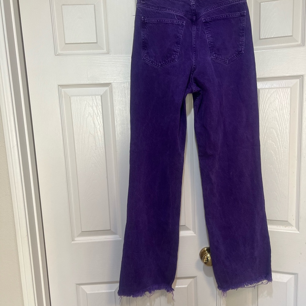 Zara Women size 6 Purple High Rise Straight Leg Jeans Raw Hem and Pockets - Picture 6 of 11